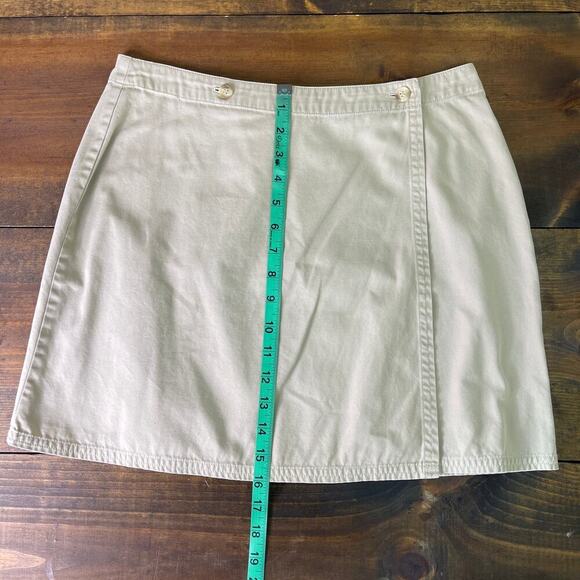 Vintage 90s Y2K INC  Khaki Beige Cotton Mini Wrap Skirt Women's 12 FITS MODERN 8 - Picture 7 of 7